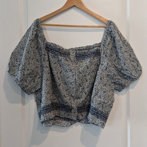 Madewell Jeanette Florentine Floral Top Size 4X Cropped Puff-Sleeve Cotton NWT - Picture 3 of 15
